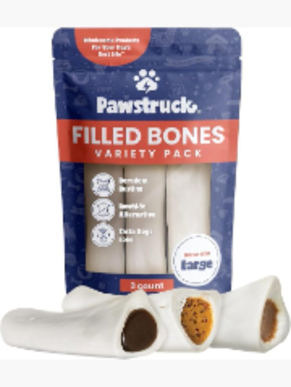 Large 5-6" Filled Dog Bones Variety Pack - Peanut Butter, Cheese & Bacon, Beef